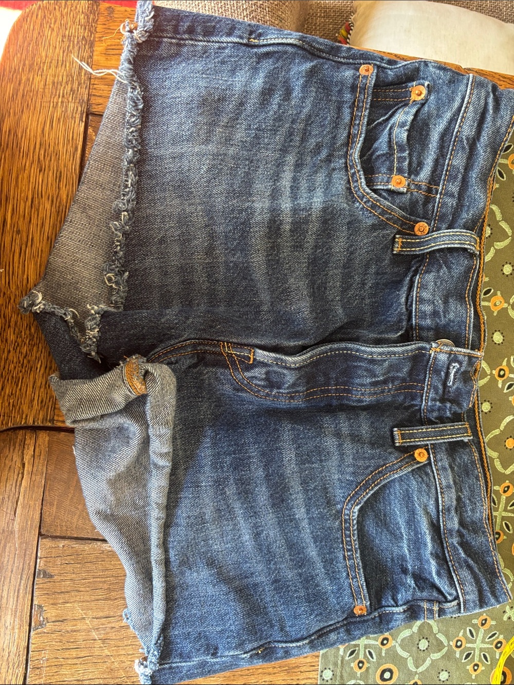 Levi's indigo blue frayed hem denim shorts